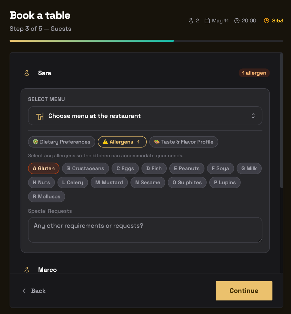 Guest preferences selection during booking